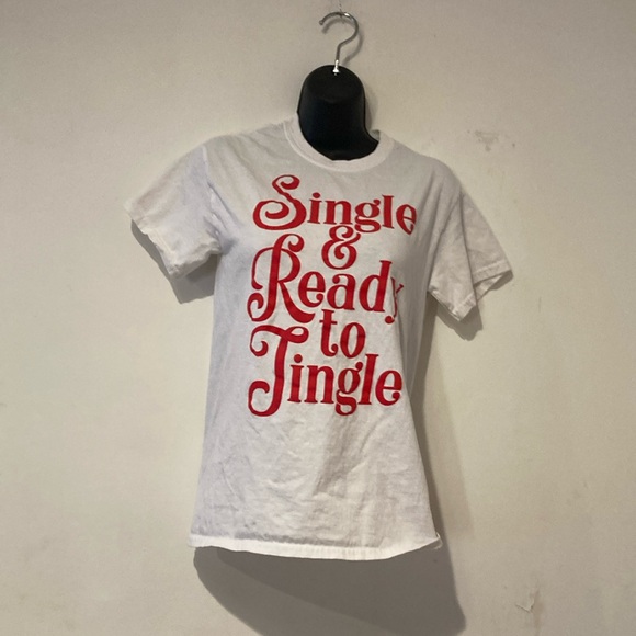 Single & Ready To Jingle White T-Shirt with Red 'Single , fun and sexy cute top - Picture 2 of 8